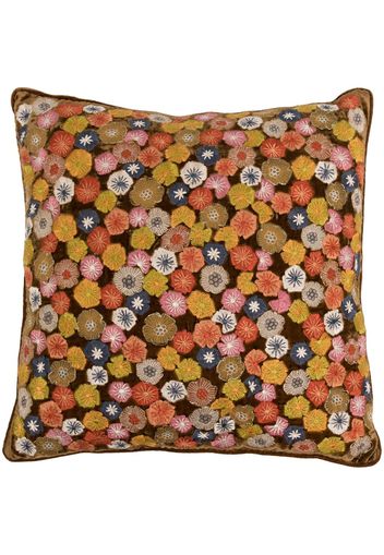 Anke Drechsel floral-embroidered velvet cushion - Marrone