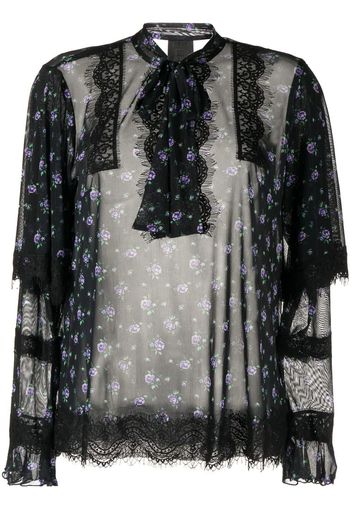 Anna Sui lace-detail floral-print blouse - Nero