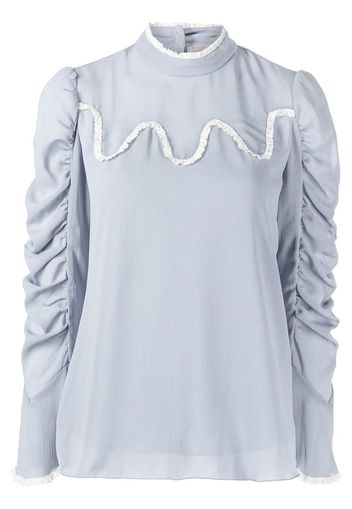 Anna Sui ruched lace-trim top - Blu