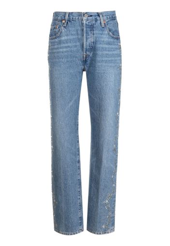 Anna Sui eyelet-embellished cotton tapered jeans - Blu