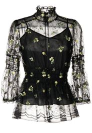 Anna Sui floral-embroidered lace blouse - Nero