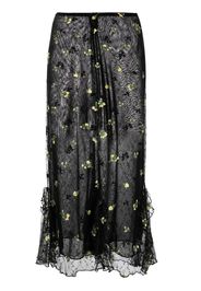 Anna Sui floral-embroidered lace midi skirt - Nero