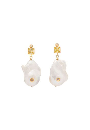 18K gold-plated gemstone and pearl drop earrings