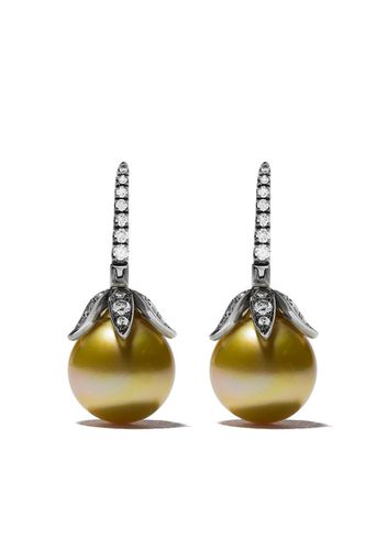 18kt white gold South Sea golden pearl and diamond small earrings