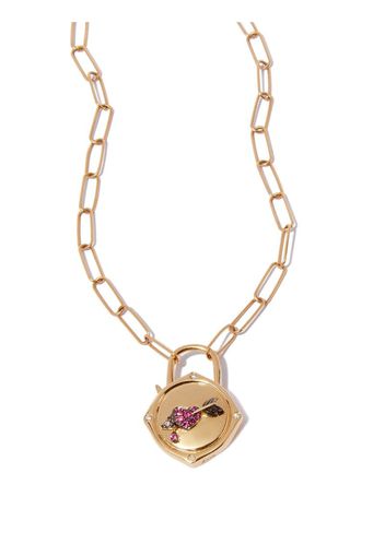 Collana con ciondolo in oro 14 e 18kt con diamanti e zaffiri