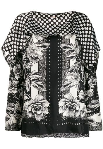 flower-print silk blouse