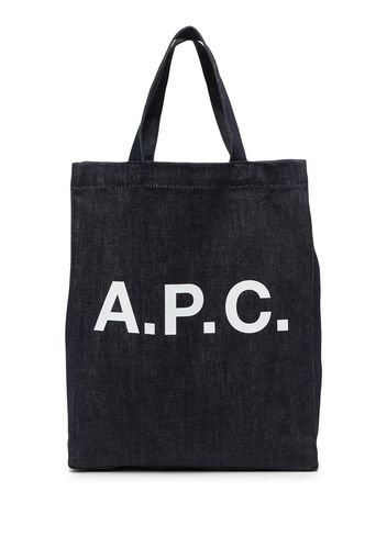 A.P.C. logo-print denim tote - Blu