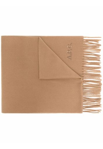 A.P.C. logo-embroidered virgin wool scarf - Marrone