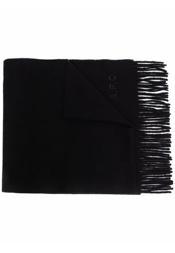 A.P.C. logo-embroidered wool scarf - Nero