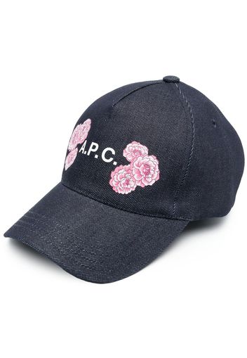 A.P.C. flower-print denim cap - Blu