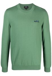 A.P.C. logo-embroidered fine-knit jumper - Verde