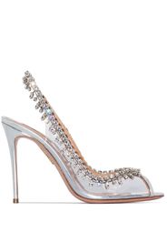 Silver tone Temptation 105 crystal detail slingback sandals