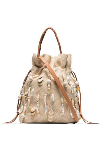 neutral Oona raffia sequin bag