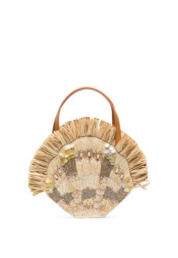 Beige Serena raffia and shell mini bag