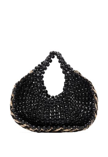 black wood raffia beaded tote bag