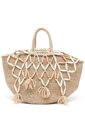 Aranaz woven beaded tote bag - Marrone