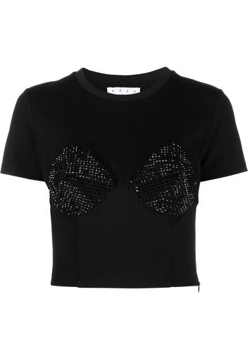 AREA embellished cup-detail cropped T-shirt - Nero