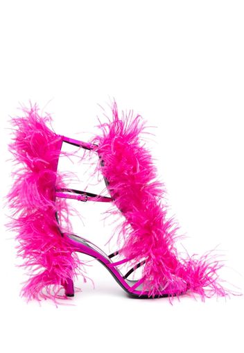 AREA Amazona 100mm feather-embellished sandals - Rosa