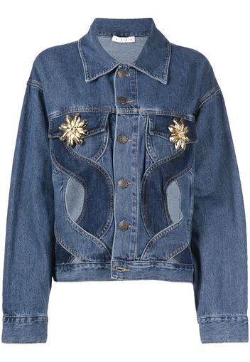 AREA shell-embellished cut-out denim jacket - Blu