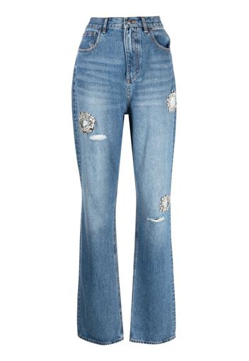 AREA crystal-embellished straight-leg jeans - Blu