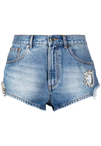 AREA crystal-embellished denim mini shorts - Blu