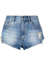 AREA crystal-embellished denim mini shorts - Blu