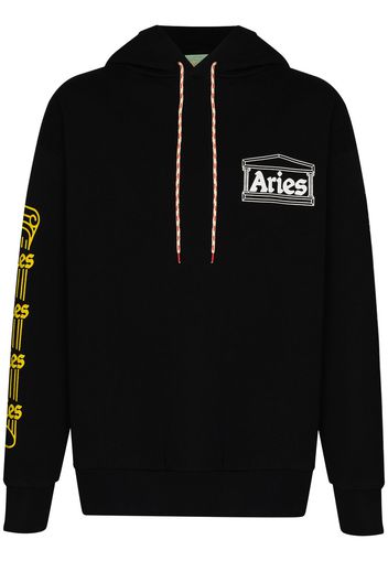 Aries Temple print drawstring hoodie - Nero