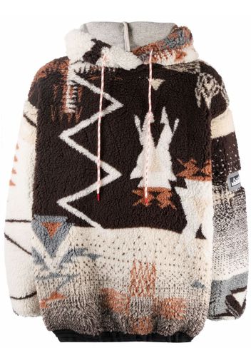 Aries geometric-print faux-shearling hoodie - Marrone