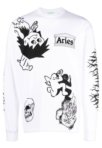 Aries graphic-print long-sleeved T-shirt - Bianco