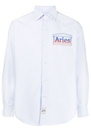 Aries Oxford striped logo-print shirt - Blu