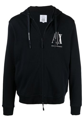 Armani Exchange logo-embroidered drawstring hoodie - Blu