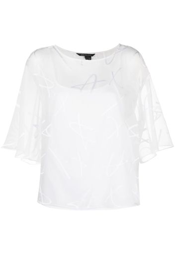 Armani Exchange graphic-print semi-sheer blouse - Bianco