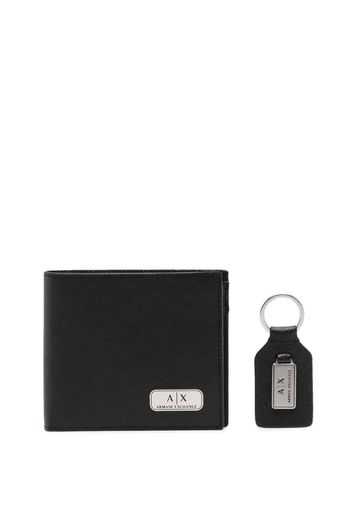 Armani Exchange logo-plaque leather wallet set - Nero