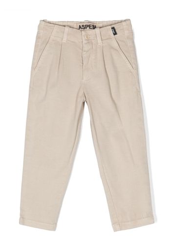 Aspesi Kids logo-patch gabardine straight-leg trousers - Toni neutri