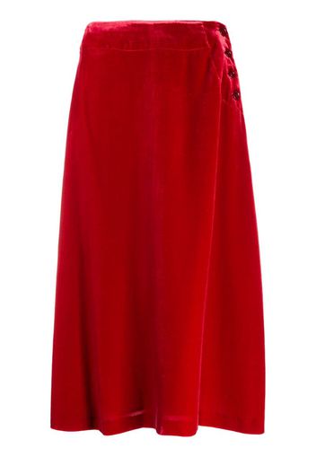 side-button velvet midi skirt