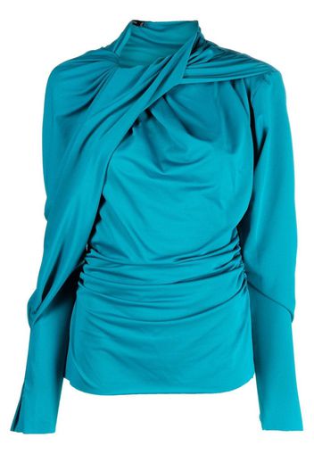 Atlein gathered-drape long-sleeve top - Blu