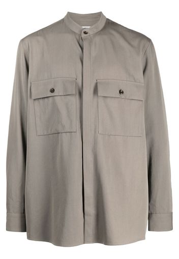 Attachment collarless woollen shirt - Grigio