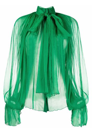 Atu Body Couture sheer pleated pussybow blouse - Verde