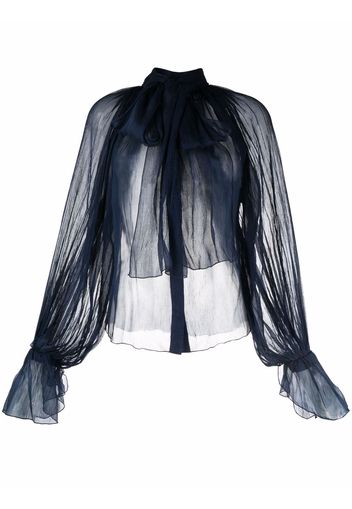 Atu Body Couture sheer pussy-bow silk blouse - Blu