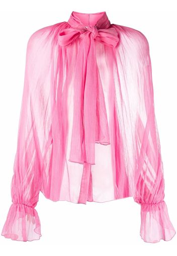 Atu Body Couture semi-sheer pussybow silk blouse - Rosa