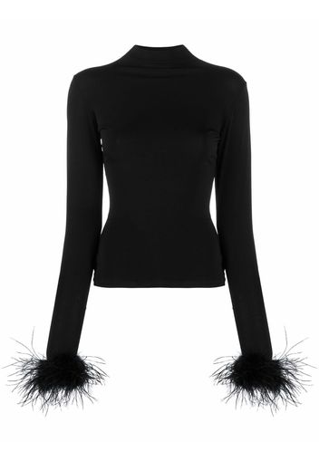 Atu Body Couture feather-cuff high-neck top - Nero