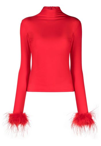 Atu Body Couture feather-cuff high-neck top - Rosso