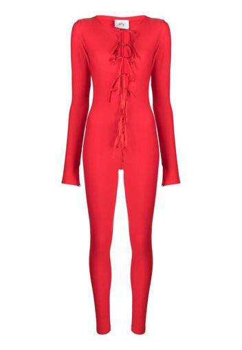 Atu Body Couture tie-fastening satin-finish catsuit - Rosso