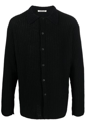 Auralee spread-collar ribbed cardigan - Nero