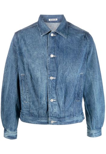 Auralee crinkled-effect denim jacket - Blu