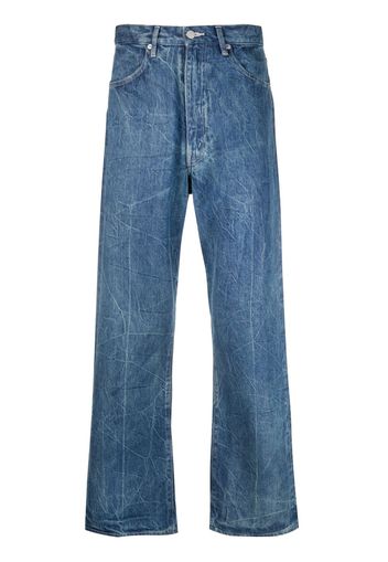 Auralee crinkled-finish flared-leg jeans - Blu