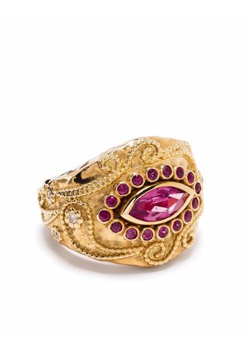 Aurelie Bidermann "Anello Cashmere in oro 18kt con rubino, rubellite e diamanti"