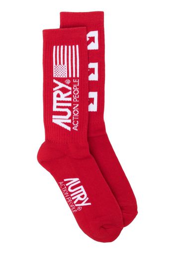 Autry intarsia-knit logo ankle socks - Rosso