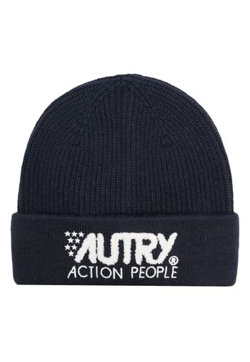 Autry embroidered-logo knitted beanie - Blu