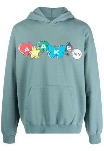 Awake NY logo-print cotton hoodie - Blu